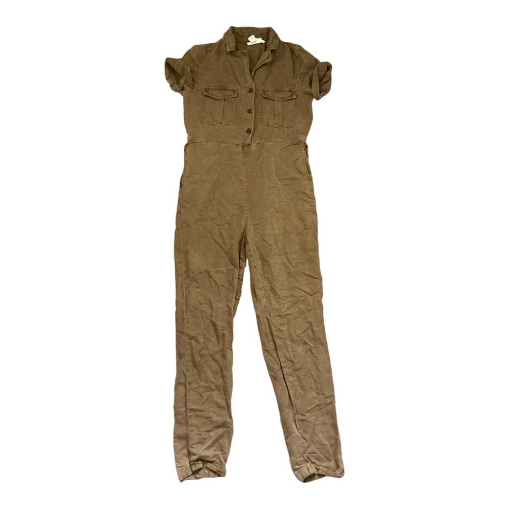 C&C California brown Linen Blend Jumpsuit Jumper Worksuit Romper Coveralls